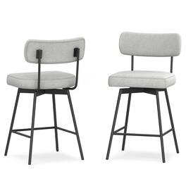 Simpli Home - Giselle Contemporary Modern Swivel Counter Height Stool (Set of 2) in Light Grey Polyester Linen - Light Gray
