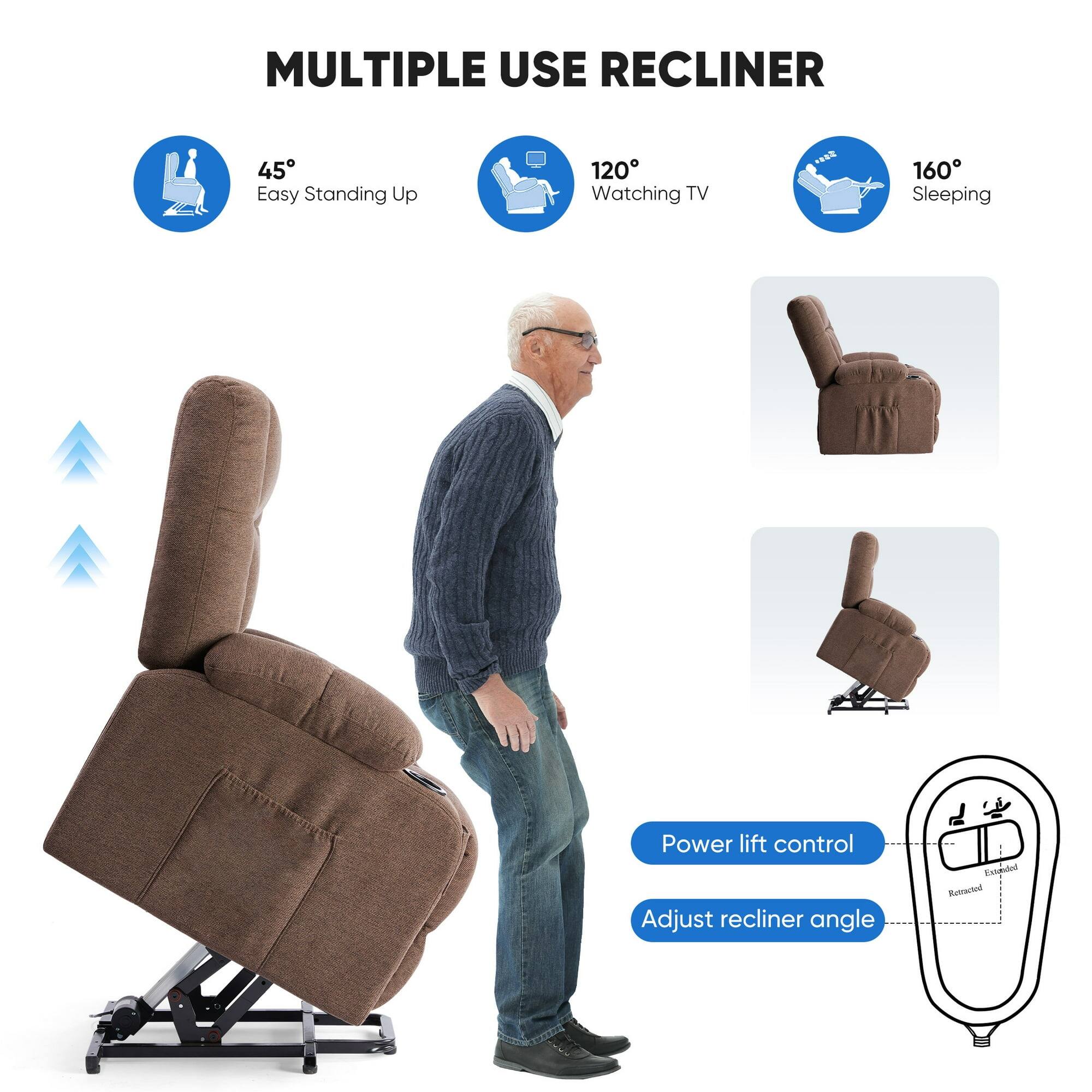 MULTIPLE USE RECLINER

45° Easy Standing Up  
120° Watching TV  
160° Sleeping  

Power lift control  
Adjust recliner angle