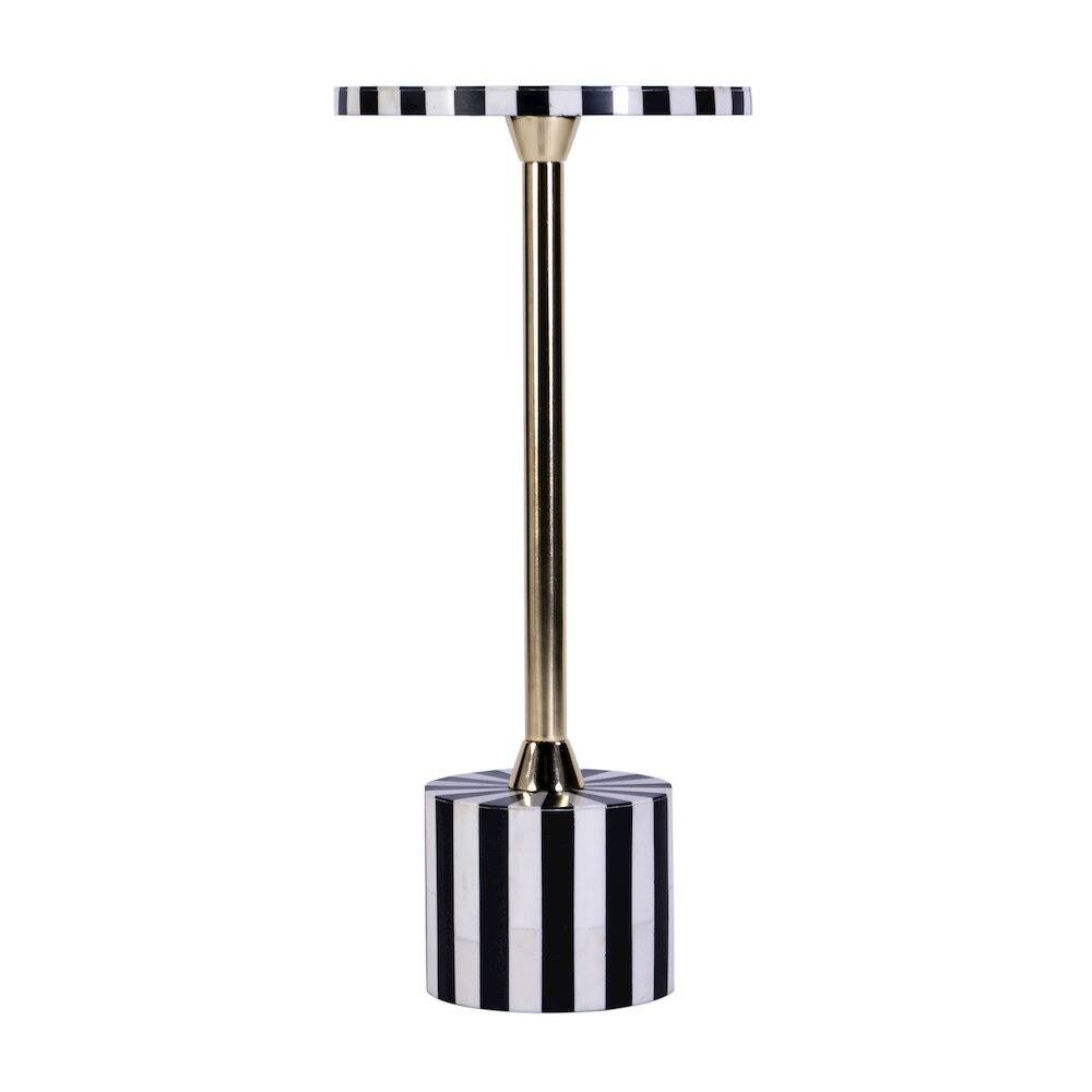 Left. Butler Specialty - Zane Brass and Bone Inlay Side Round Side Table - Black And White.