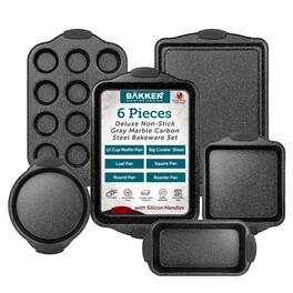Bakken- Swiss - 6-Piece Nonstick Coated Bakeware Set - Professional Quality Carbon Steel Pans with Silicone Handles - Ideal - Gray Marble