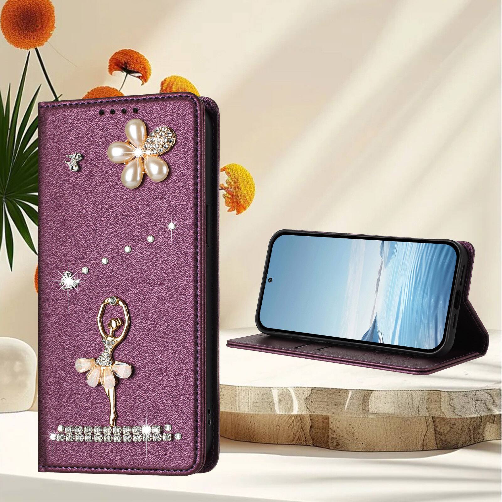Alt View 2. Dteck - 3D Bling Ballerina Wallet Case for Apple iPhone Air, RFID Blocking PU Leather Flip Cover with Card Slots - Darkpurple.