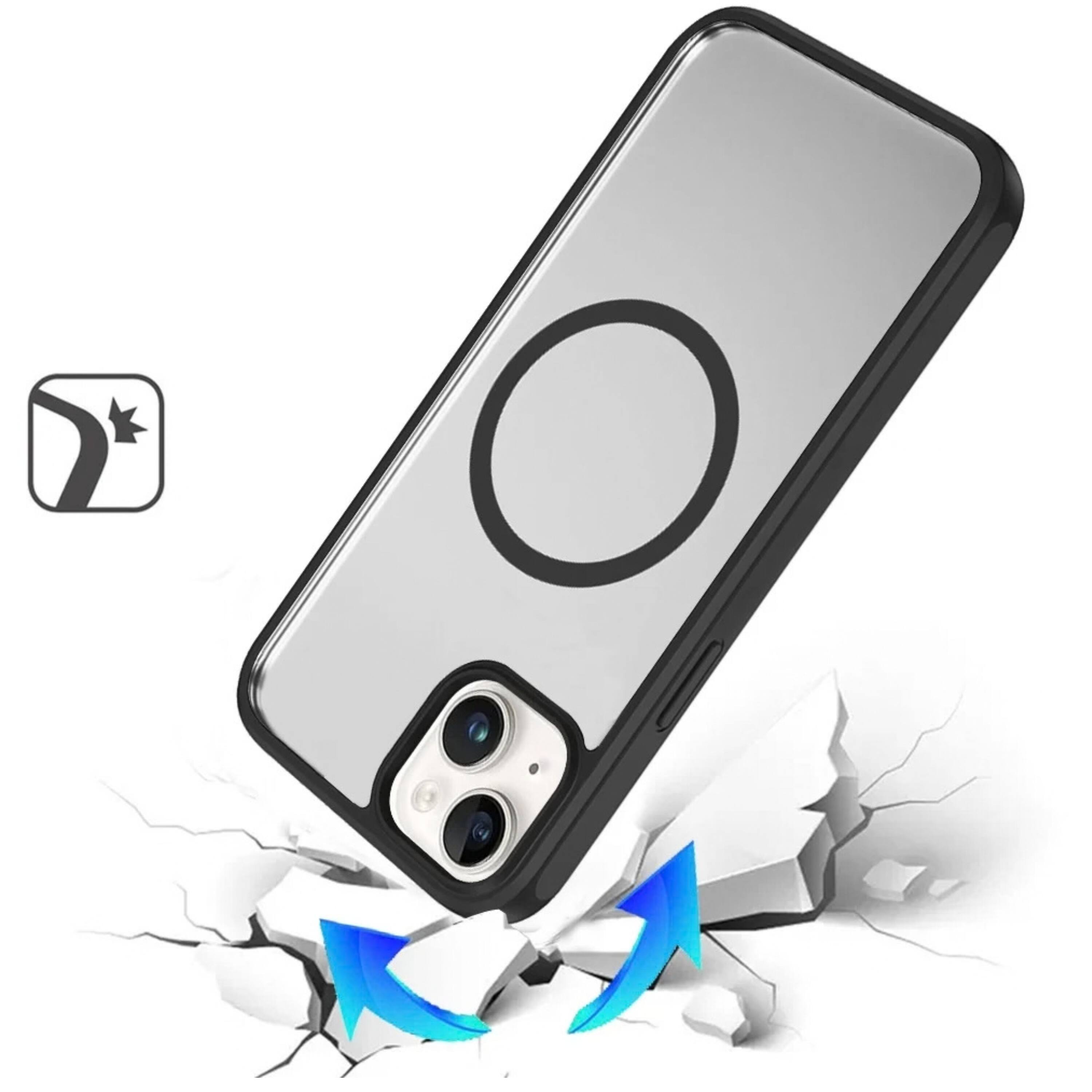 Angle. Kitcheniva - Premium Shockproof Clear Phone Case With 2 Tempered Glass For iPhone 15 Black - Black.