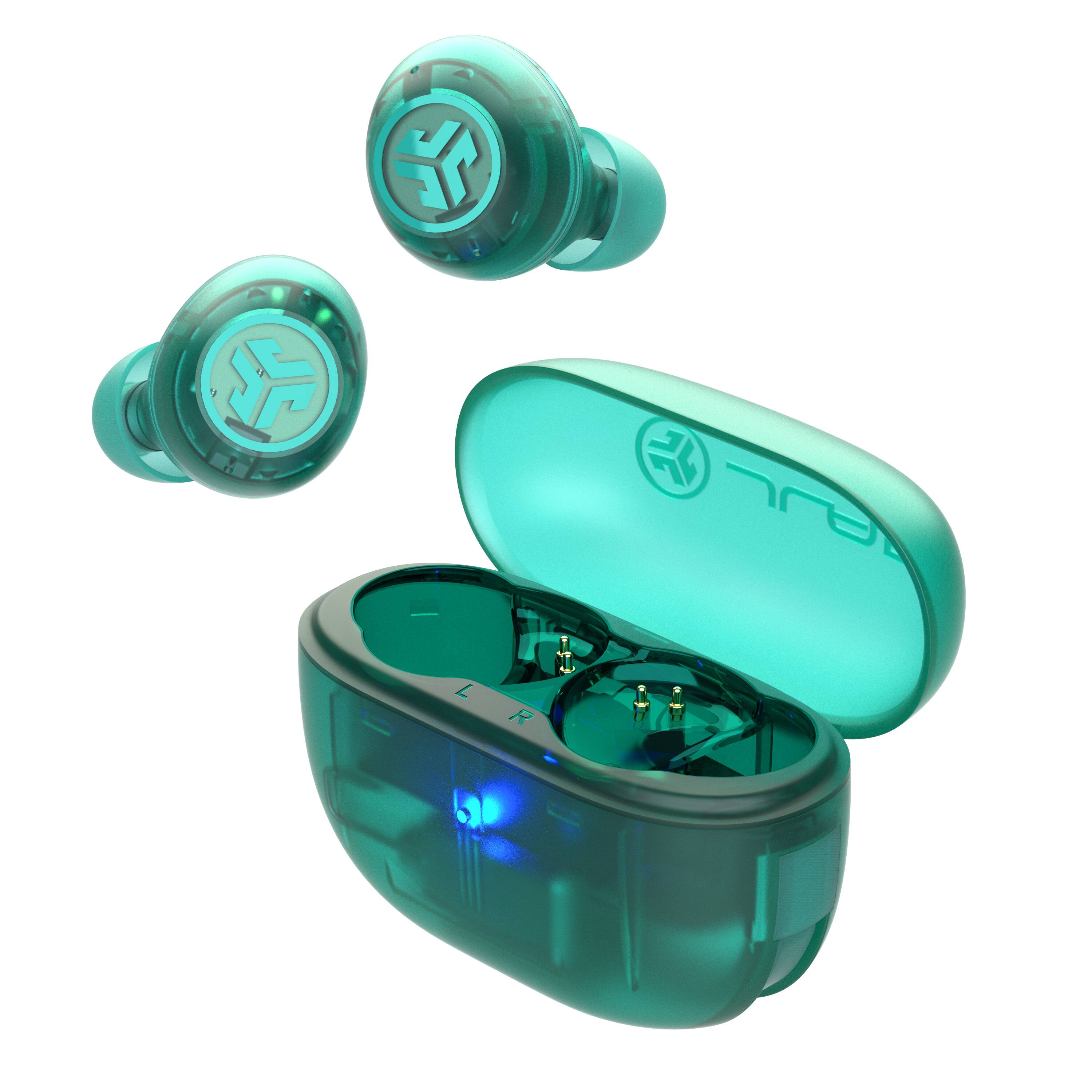 Angle. JLab - Go Pop ANC True Wireless Earbuds - Transparent Teal.