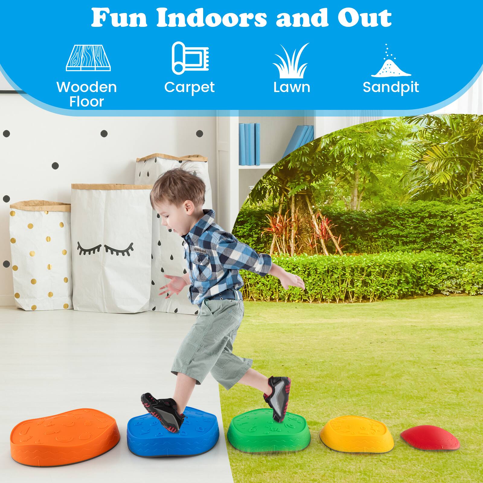 Fun Indoors and Out

- Wooden Floor
- Carpet
- Lawn
- Sandpit