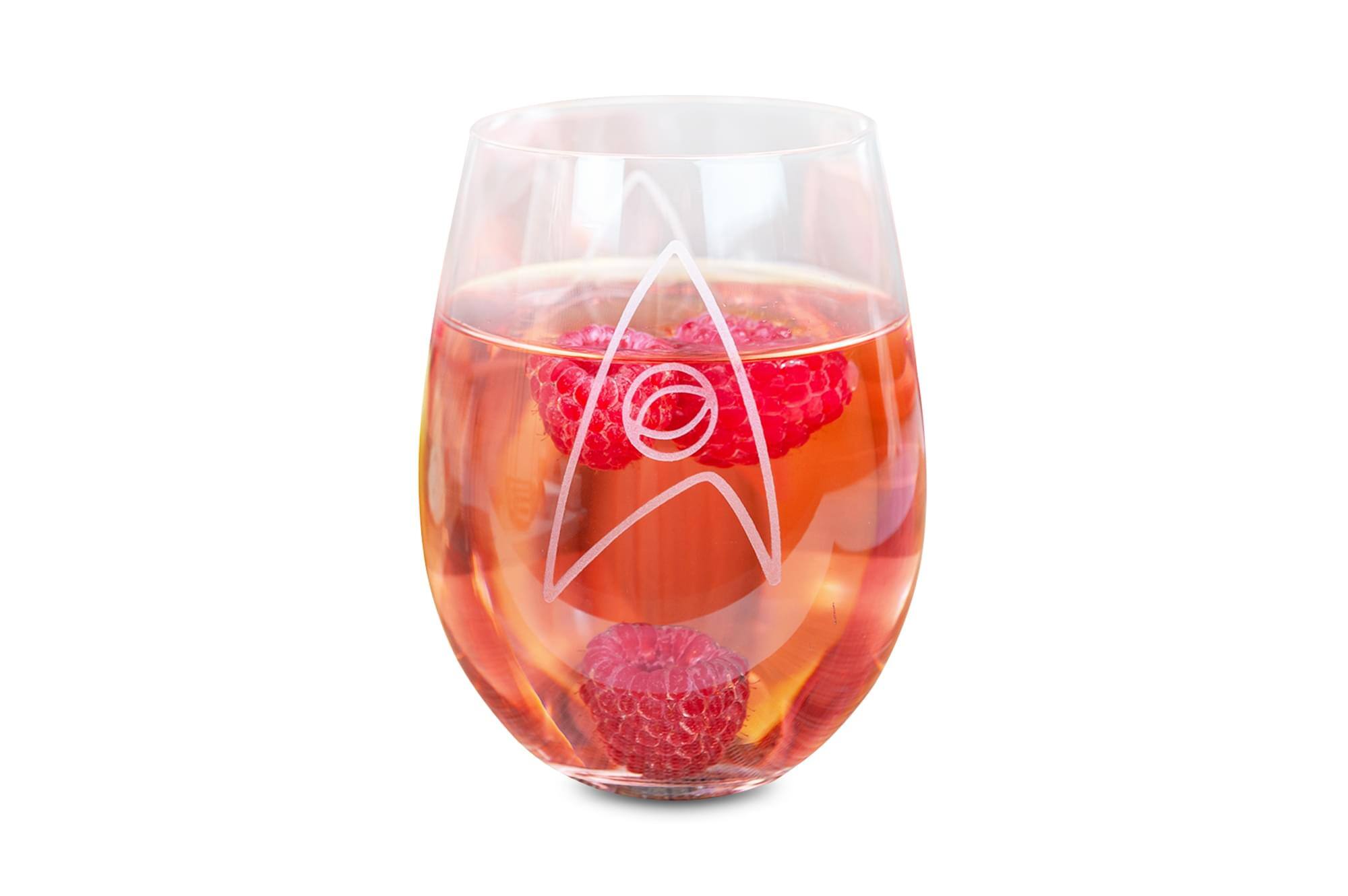 Alt View 2. Surreal Entertainment - Star Trek Stemless Wine Glass Decorative Etched Sciences Emblem | Holds 20 Ounces - Clear.