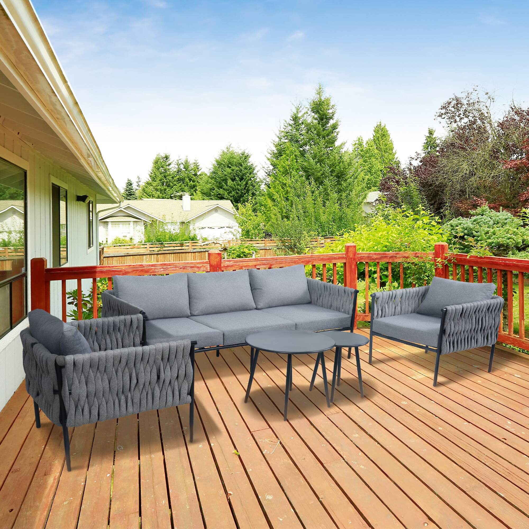 Left. Yardgrace - 5 - Person Patio Furniture Set with Coffee Table Set and Thick Cushion - Grey.