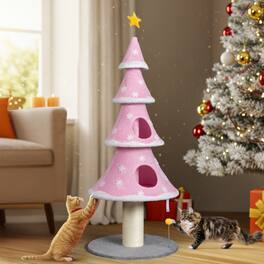Winado - 59in Christmas Tree Cat Tower Tree with 2 Cat Condos, Scratching Post with Teaser Toy, Sturdy Base for Indoor Cats Toy