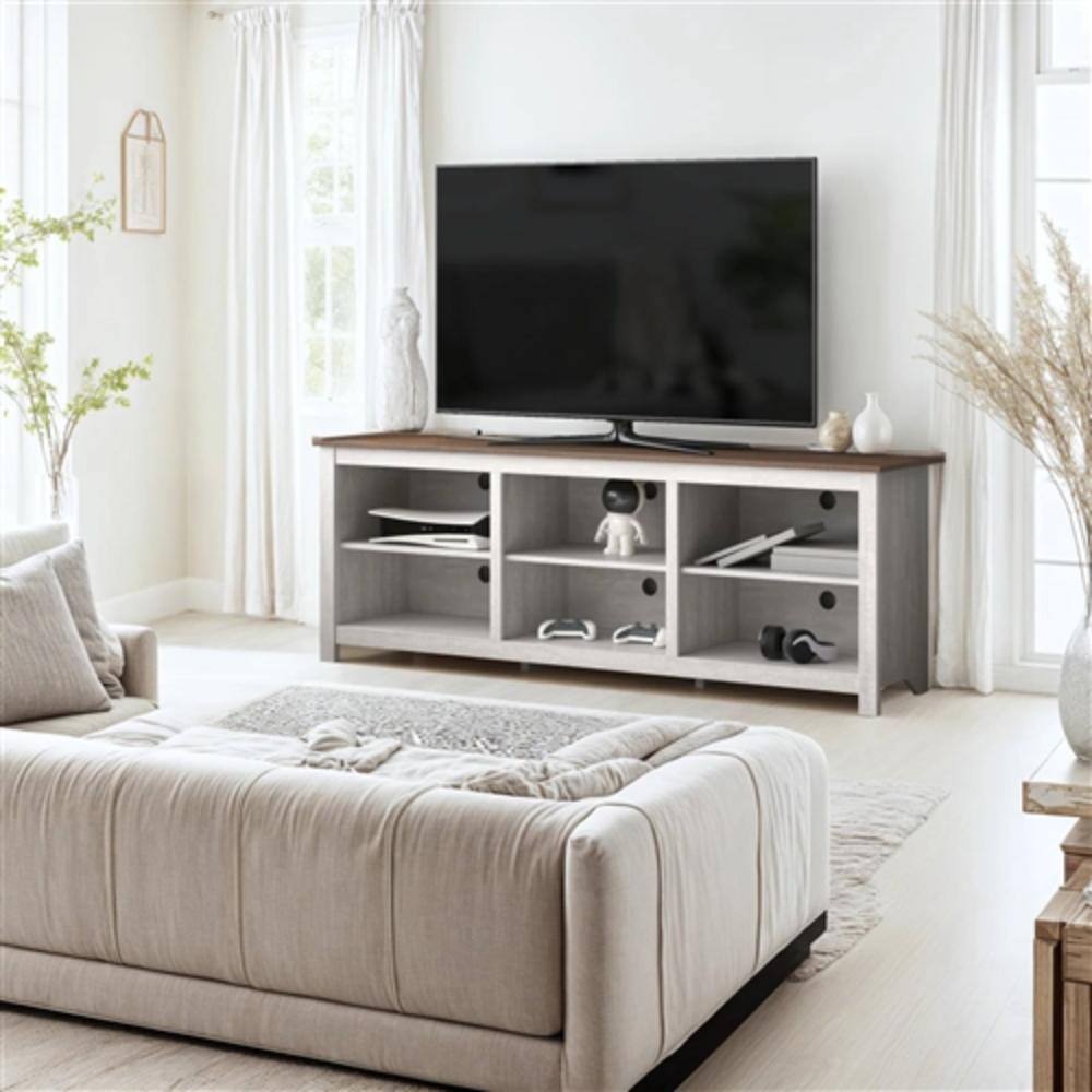 Left. Hivvago - Farmhouse TV Stand in Grey Oak with Brown Wood Finish Top for TVs up to 70-inch - Grey Oak and Brown.