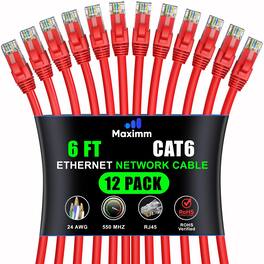 Maximm - Cat 6 Ethernet Cable 6 ft (12-Pack) - UTP, 10Gbps, 550MHz