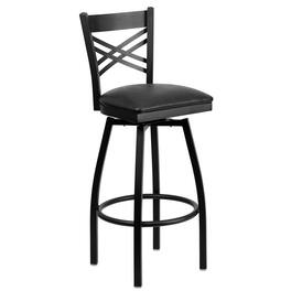 Emma + Oliver - "X" Back Swivel Metal Restaurant Dining Barstool - Black Vinyl Seat/Black Metal Frame