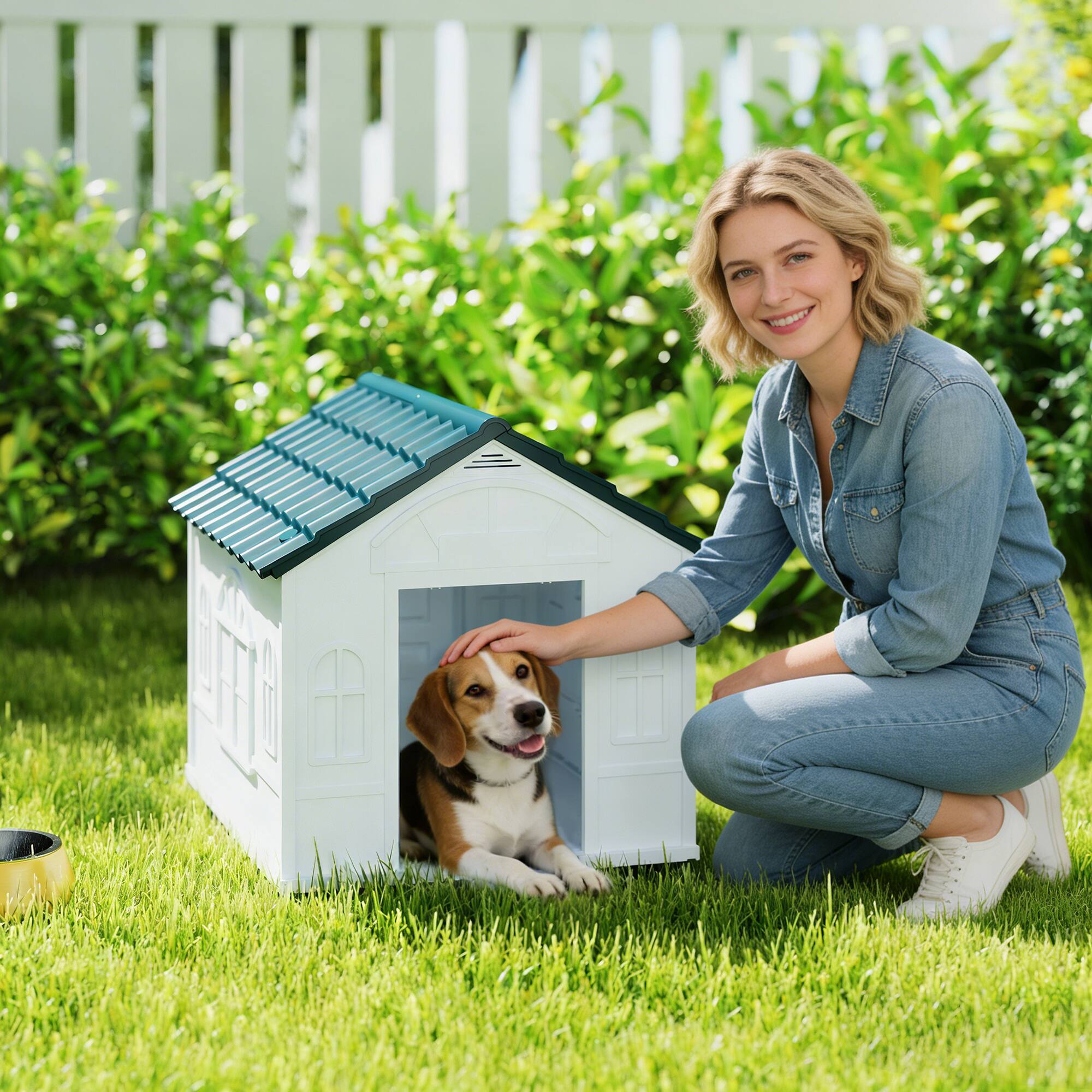 Alt View 1. Pawhut - Dog House for Medium/Small Dogs, Water Resistant Puppy Shelter Indoor Outdoor with Door, Easy to Assemble.