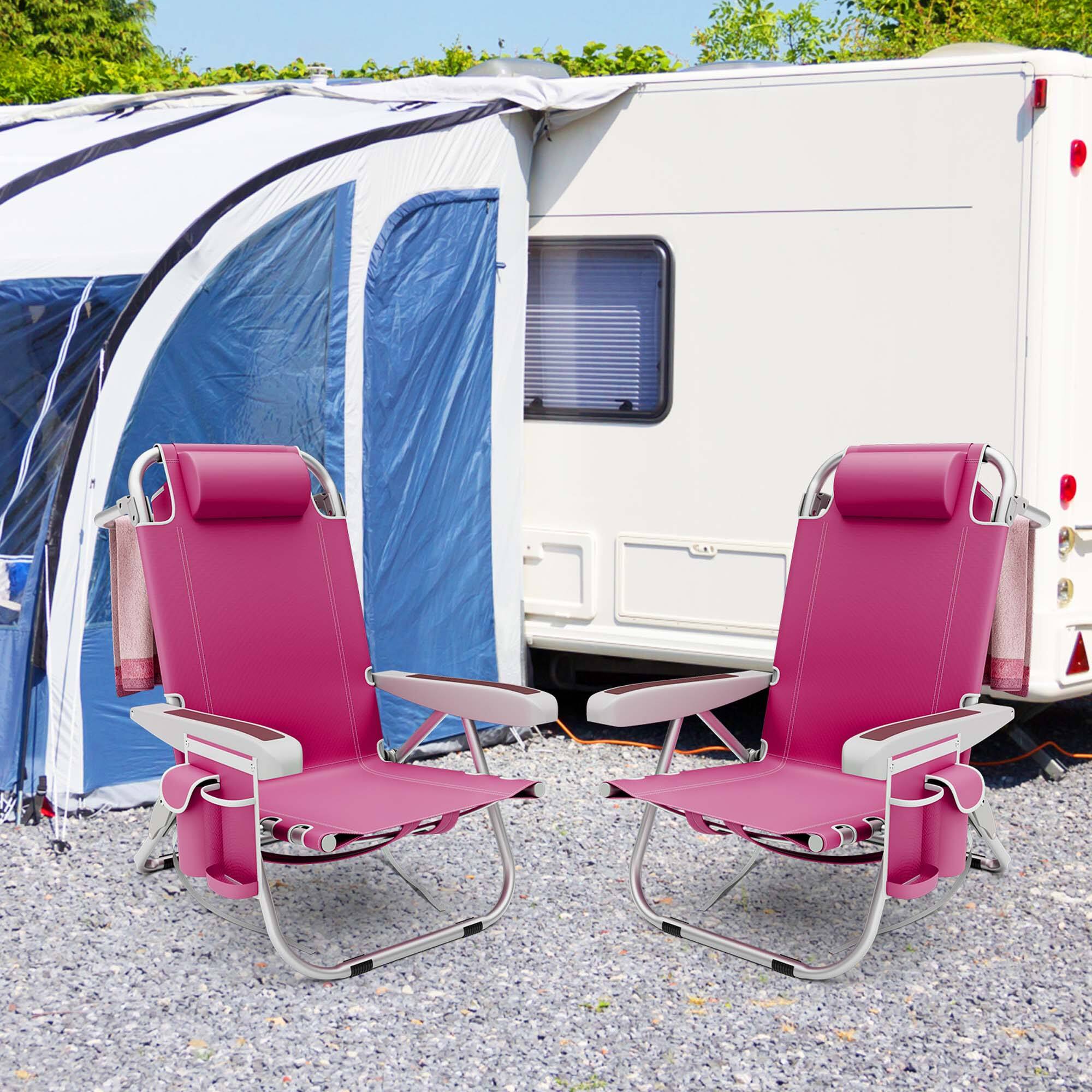 Alt View 1. Costway - Costway 2 PCS Folding Beach Chair Adult Lightweight Aluminum Camping Chair withStorage Bag - Red.