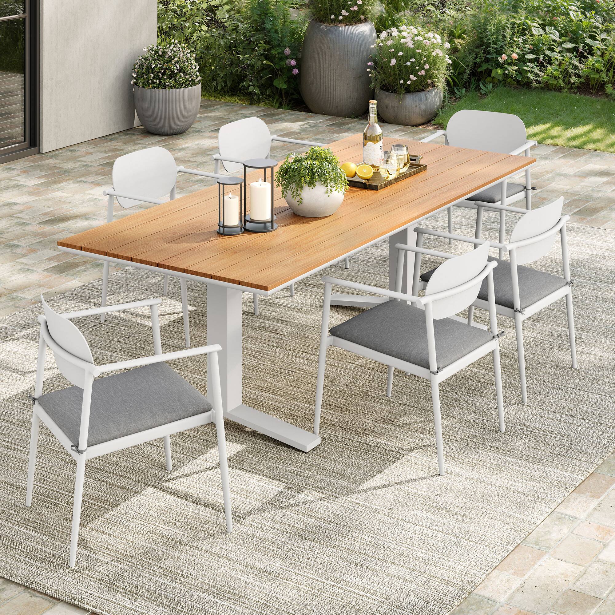 Alt View 5. Modway - Aeris 7-Piece Outdoor Patio Aluminum Dining Set - White Light Gray.