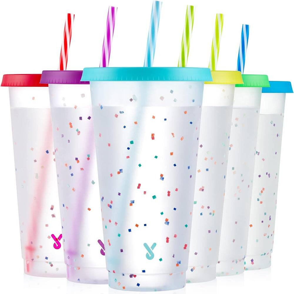Confetti Color Changing Cups with Lids and Straws for Iced Coffee - Multicolor