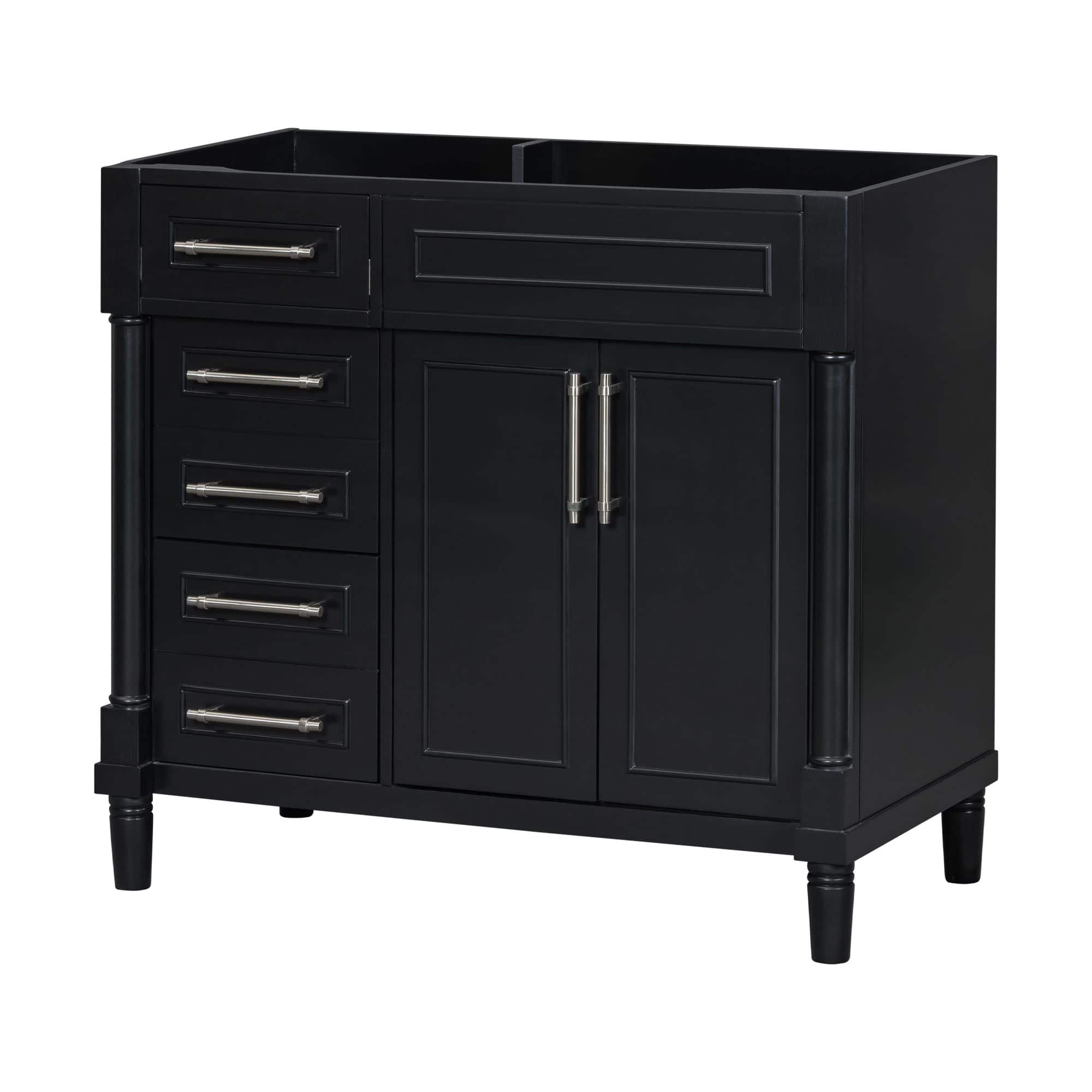 Mirfee - 36" Bathroom Vanity without Sink, 2 Drawers, Tip-out Drawer, Solid Wood, Adjustable Shelf - Black