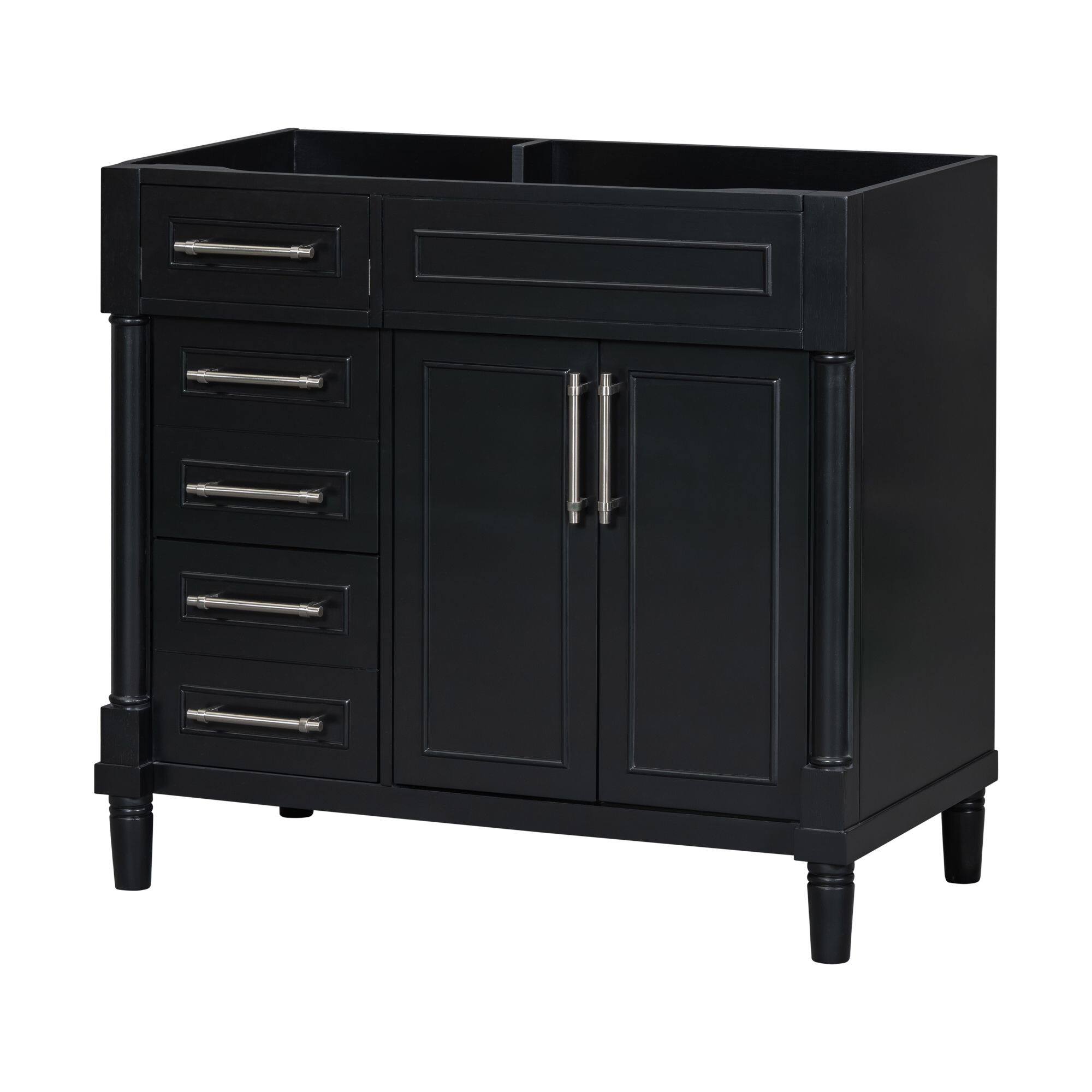 Front. Mirfee - 36" Bathroom Vanity without Sink, 2 Drawers, Tip-out Drawer, Solid Wood, Adjustable Shelf - Black.