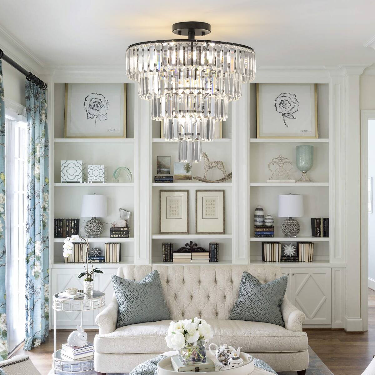 Loheer 20 inch Black Crystal Chandelier, Ten Light Flush Mount Ceiling ...
