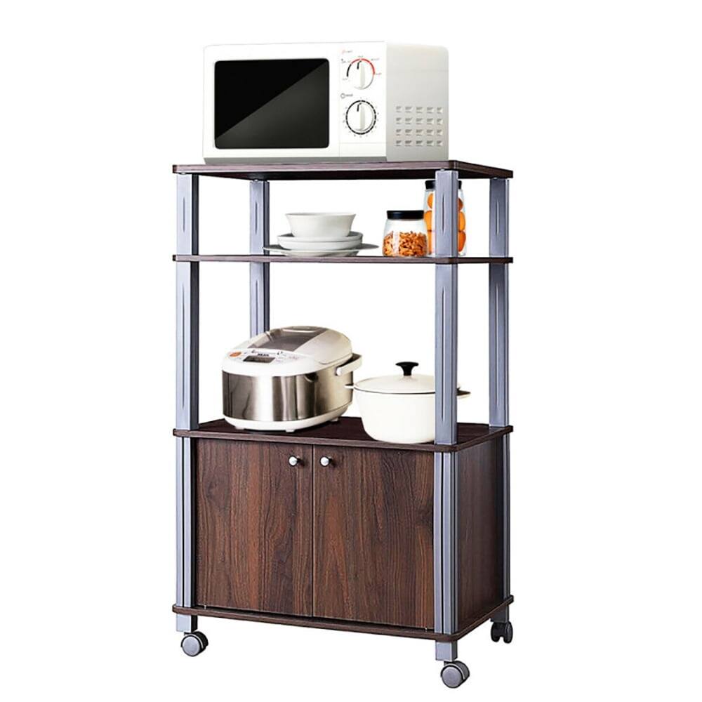 Angle. Kadyn - Microwave Rack Stand Rolling Storage Cart-Walnut, Storage Rack Microwave Oven Stand for Spices, Pots, and Pans - Brown.