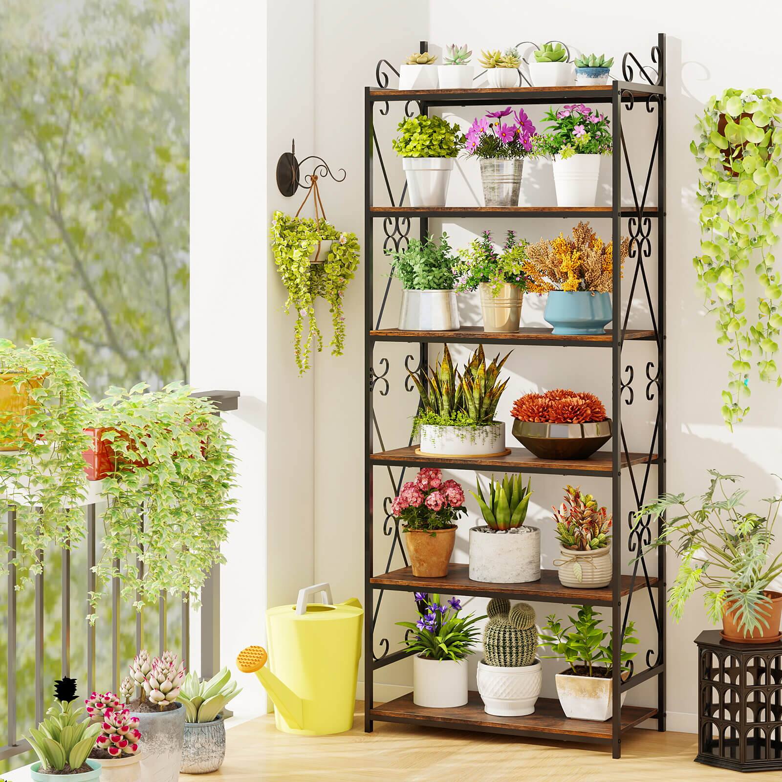 Alt View 5. Costway - Costway 2PCS 6-Tier Bookshelf 71.5" Industrial Tall Bookcase w/ Open Shelves for Study - Rustic Brown,Black.