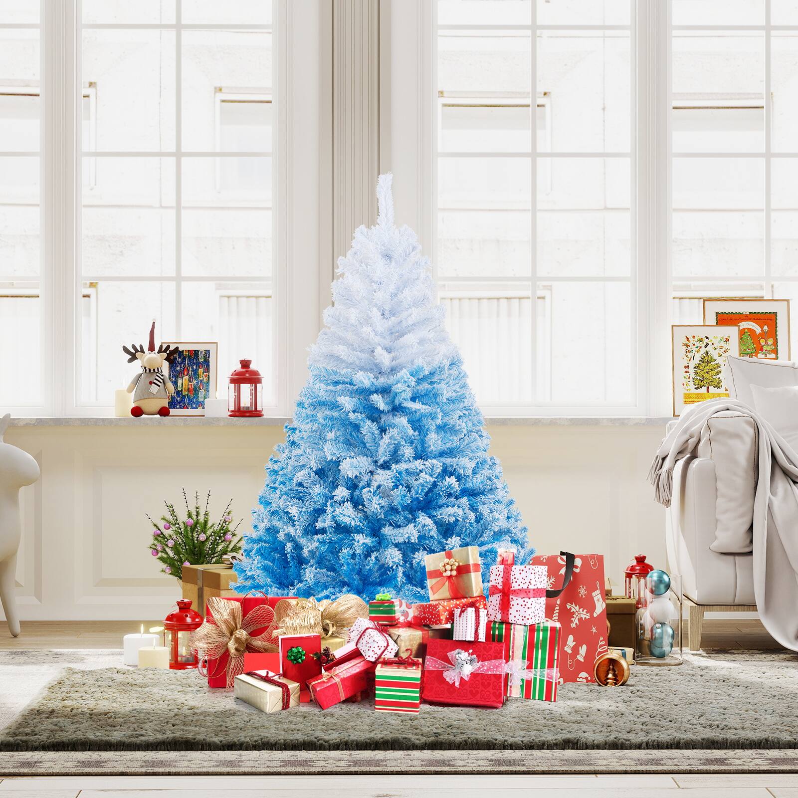 Alt View 1. Gymax - Gymax 5  FT Artificial Christmas Tree Hinged Snow Flocked Xmas Tree w/ 456 Lush Branch Tips - Blue.