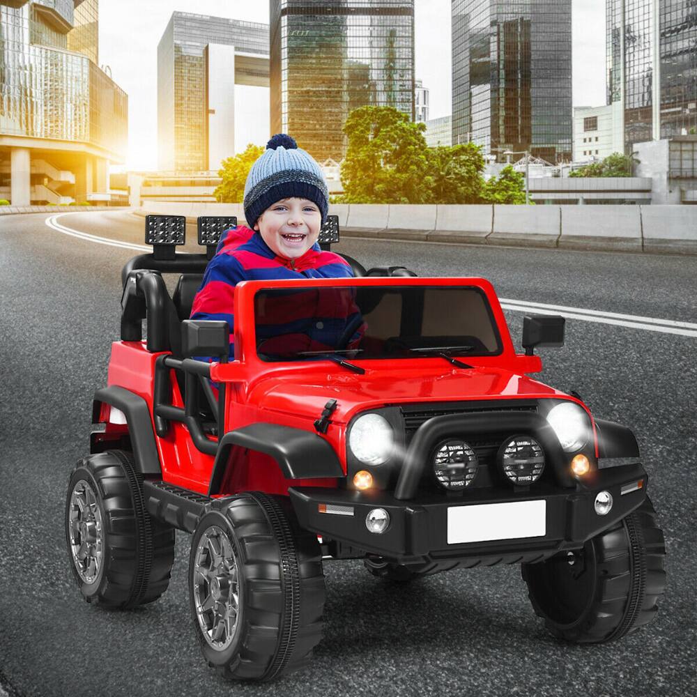 Angle. SlickBlue - 12V 2-Seater Ride-On Truck with Remote Control and Rear Storage Compartment - Red.