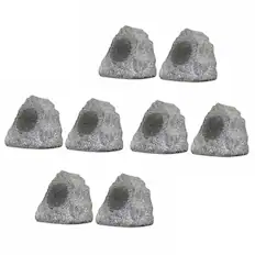 Front. Theater Solutions by Goldwood - 8R4G Outdoor Rock 8 Piece Speaker Set for Deck Pool Spa Patio Garden - Granite Gray.
