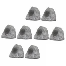 Theater Solutions by Goldwood - 8R4G Outdoor Rock 8 Piece Speaker Set for Deck Pool Spa Patio Garden - Granite Gray
