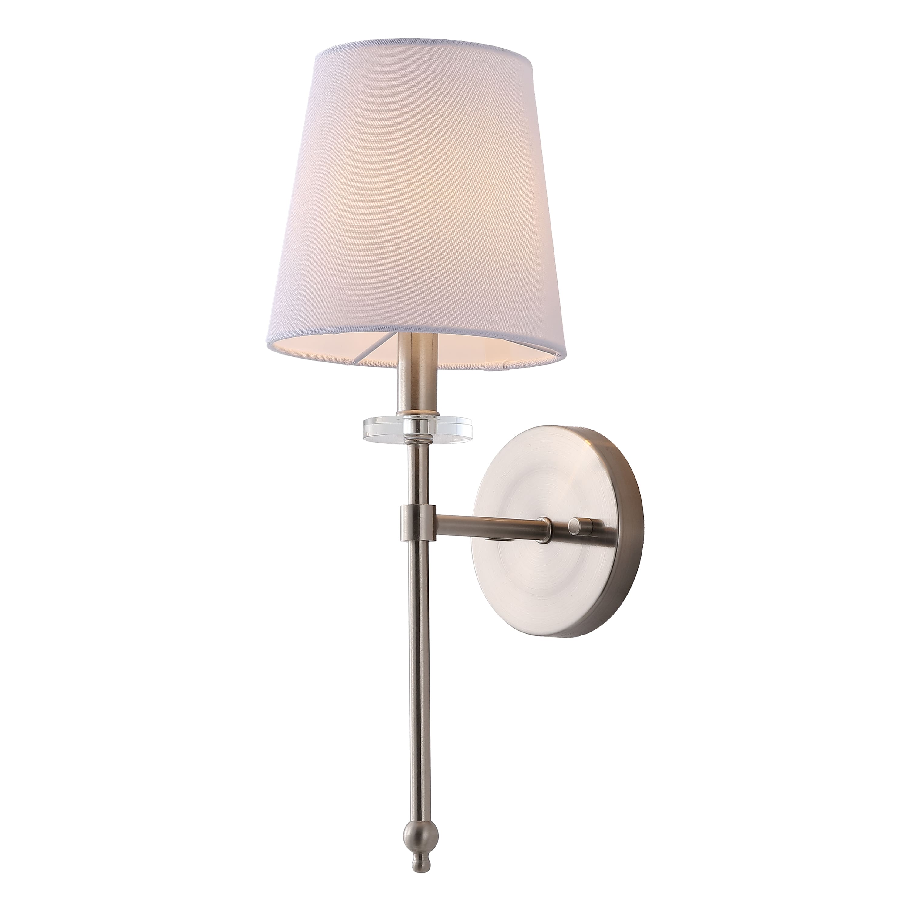 Jonathan Y - Olivia 6.5" 1-Light Contemporary Traditional Candlestick Metal/Crystal LED Vanity Light with Fabric Shade - Nickel