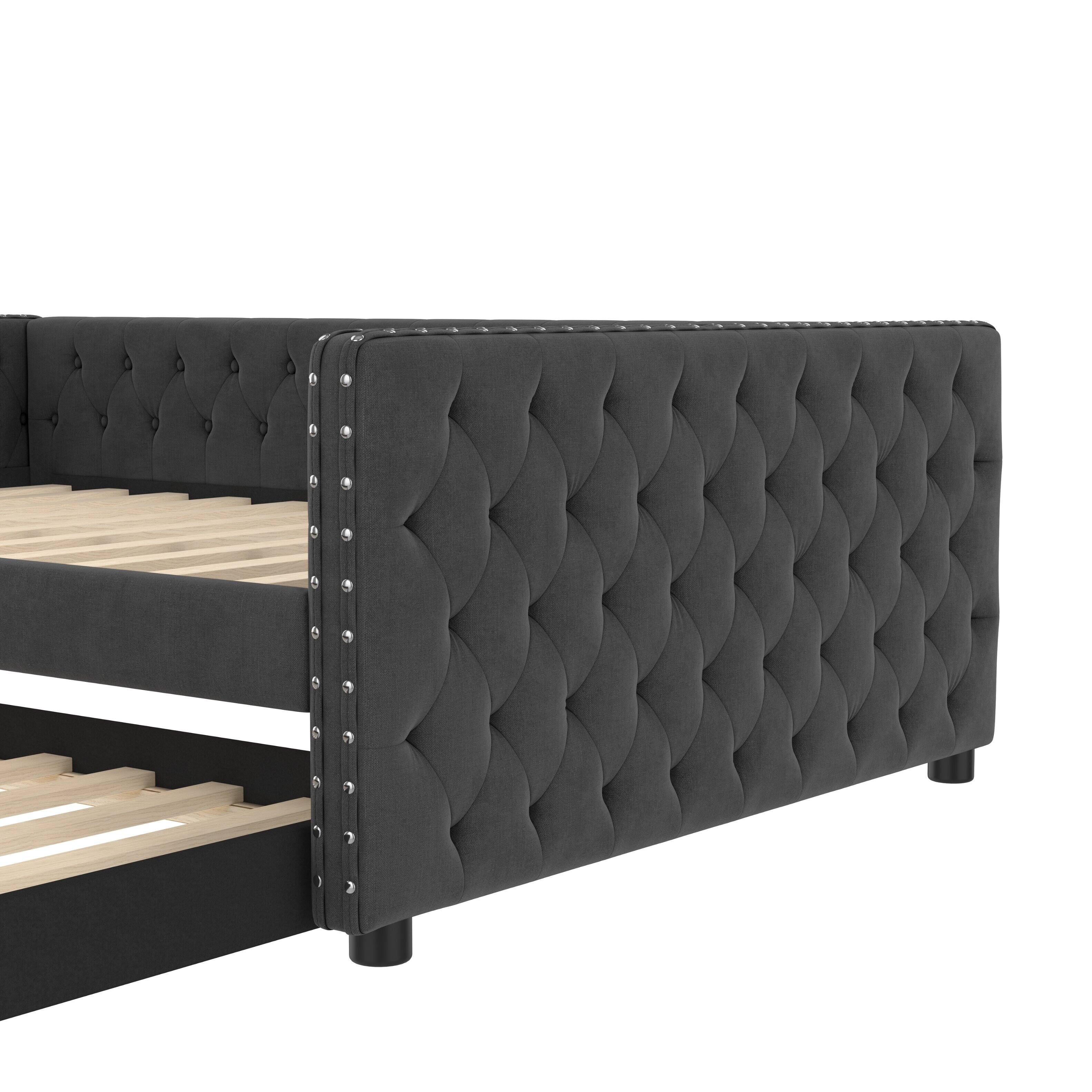 Alt View 4. Tiramisubest - Full Size Daybed, Upholstered Tufted Sofa Bed with Trundle,  Full Daybed with Twin Trundle, Gray - Gray.