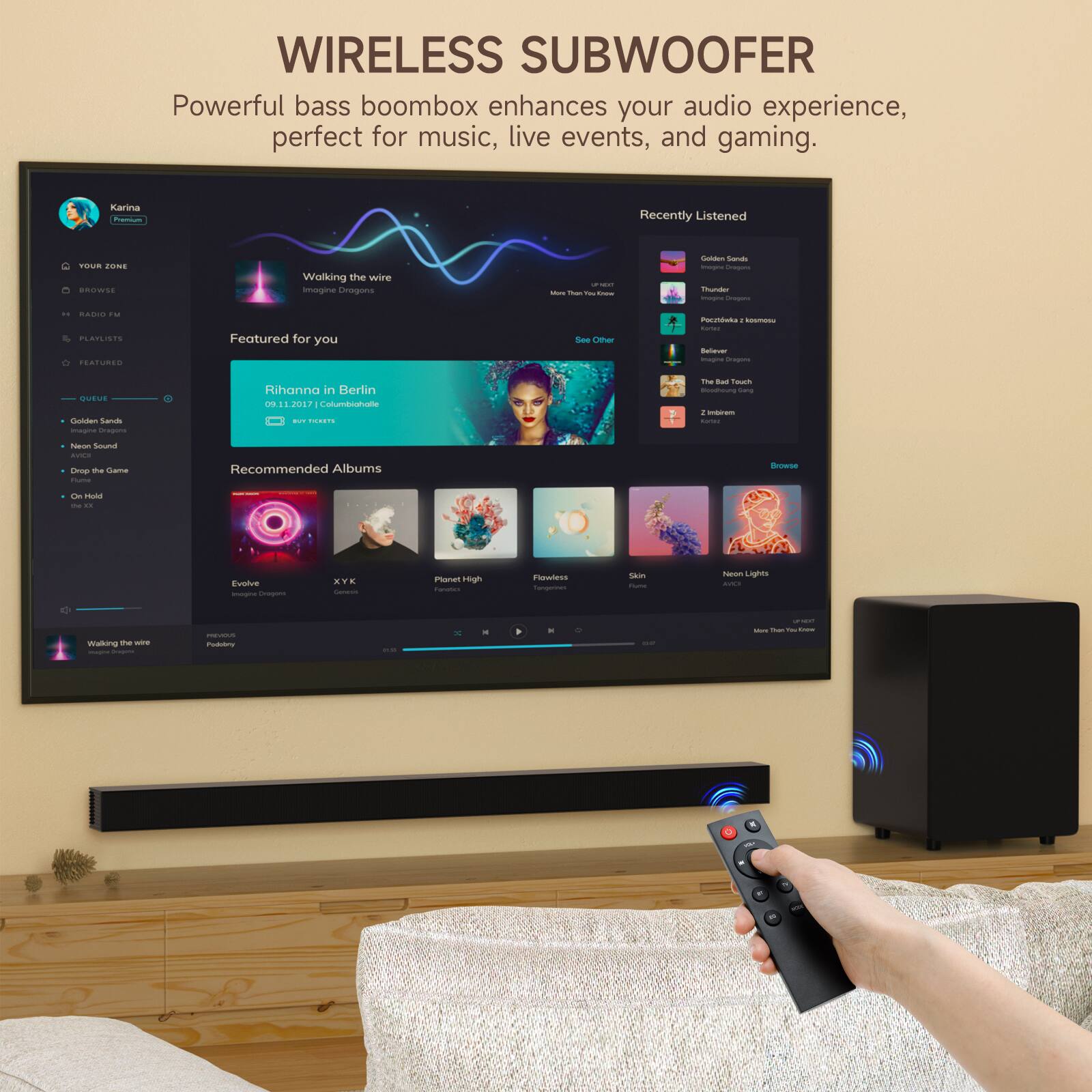 Alt View 6. Topteng - BS-18E 2.1ch Bluetooth 5.0 Soundbar with Subwoofer - Heavy Bass, HDMI/Optical/AUX/USB, Wall-Mountable​​ - Black.