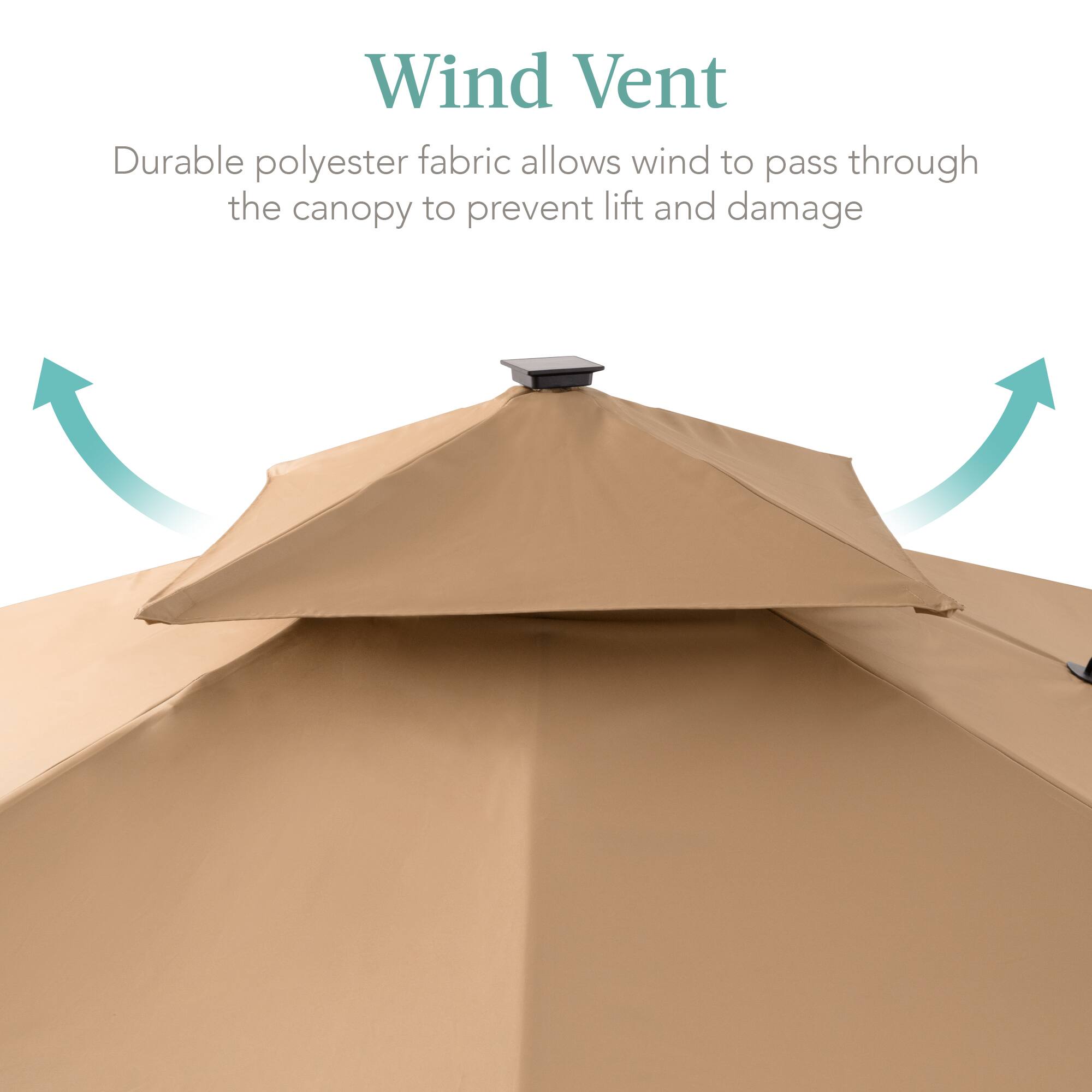 Wind Vent

Durable polyester fabric allows wind to pass through the canopy to prevent lift and damage