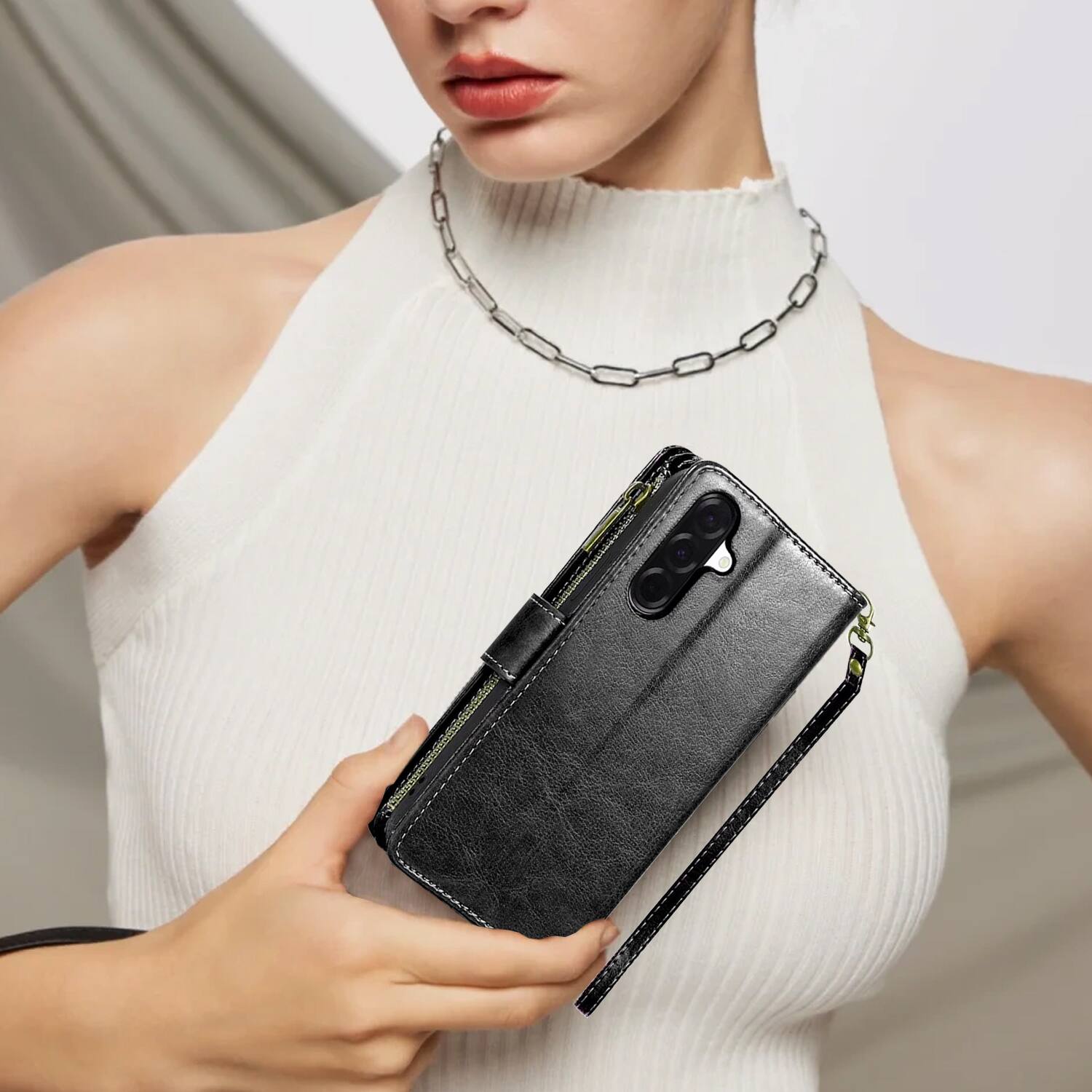Alt View 6. Equipd - Phone Case for Samsung Galaxy A17 5G, Luxury Wallet Card ID Zipper Money Holder Cover (Black) - Black.