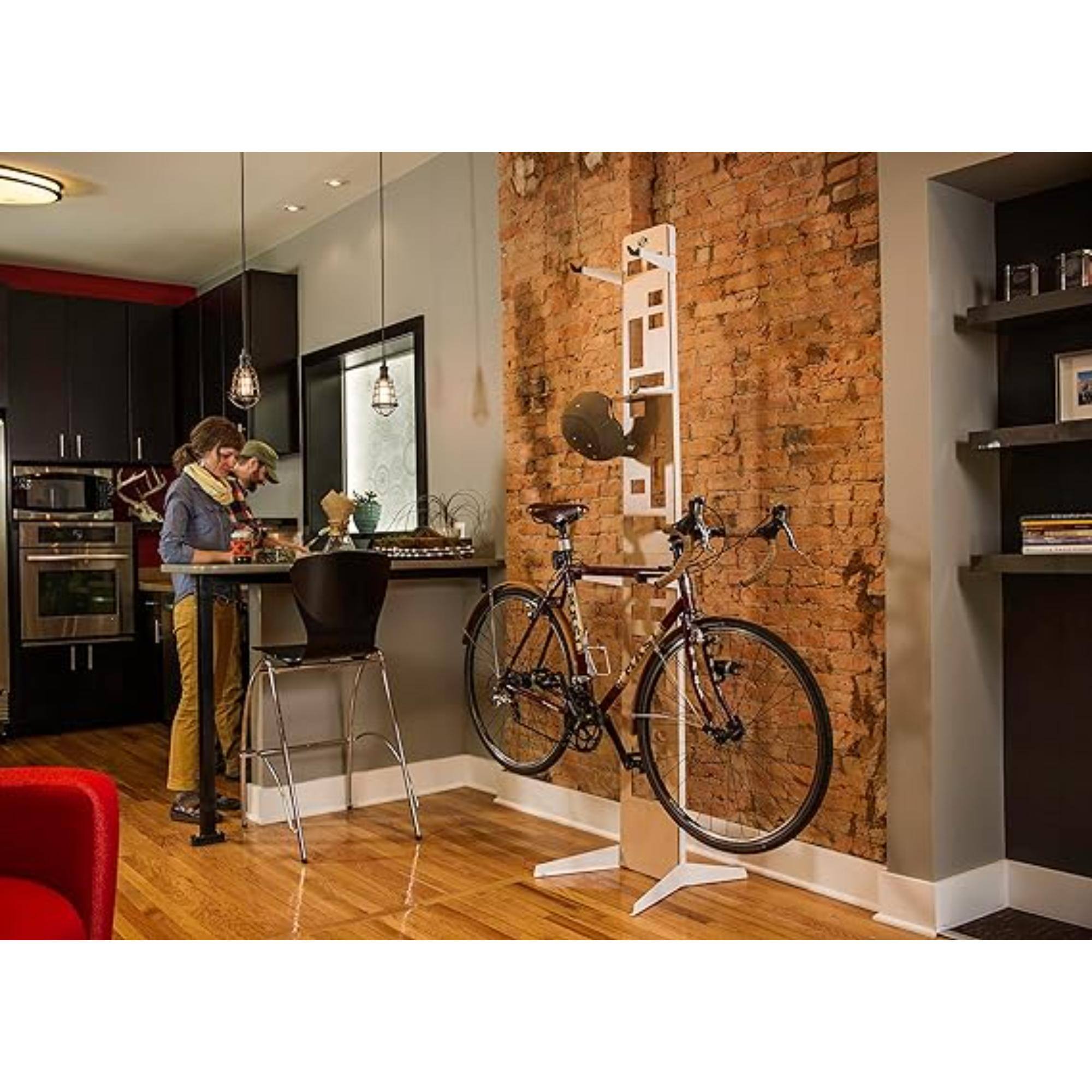 Alt View 3. Saris - The Hottie Two Bike Home Storage Stand - Freestanding Rack with Adjustable Cradles and Shelf - White.