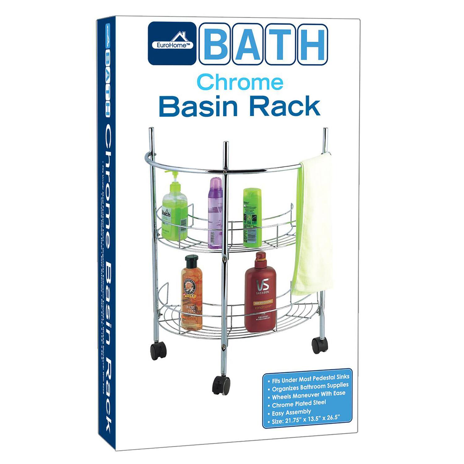 800O | | Chrome | 33   Basin Rack EuroHome BATH Chrome Basin Rack MeRs US LTaR Most Pedestal Sinks Fits Under Organizes Bathroom Supplies Maneuver With Ease Wheels Chrome Plated Steel Easy Assembly 21.75" E 13.5" x 26.5"