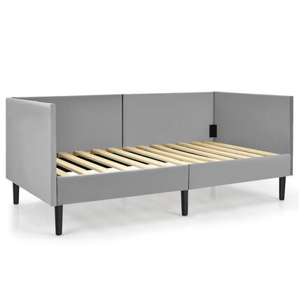 Front. Costway - Costway Twin Daybed Upholstered Linen Wooden Sofa Bed Frame Heavy Duty Living Room - Grey.