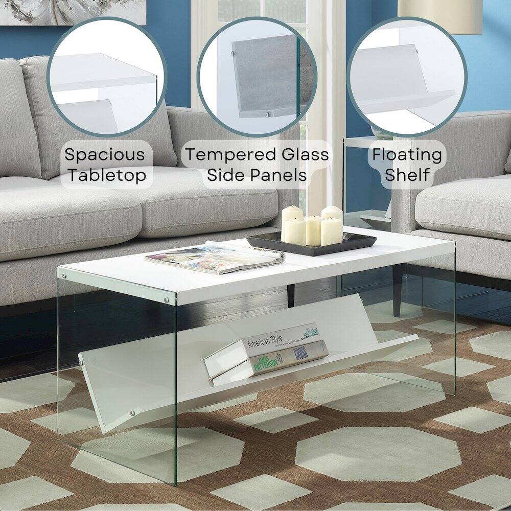 Spacious Tempered Glass Tabletop Side Panels Floating Shelf American Style