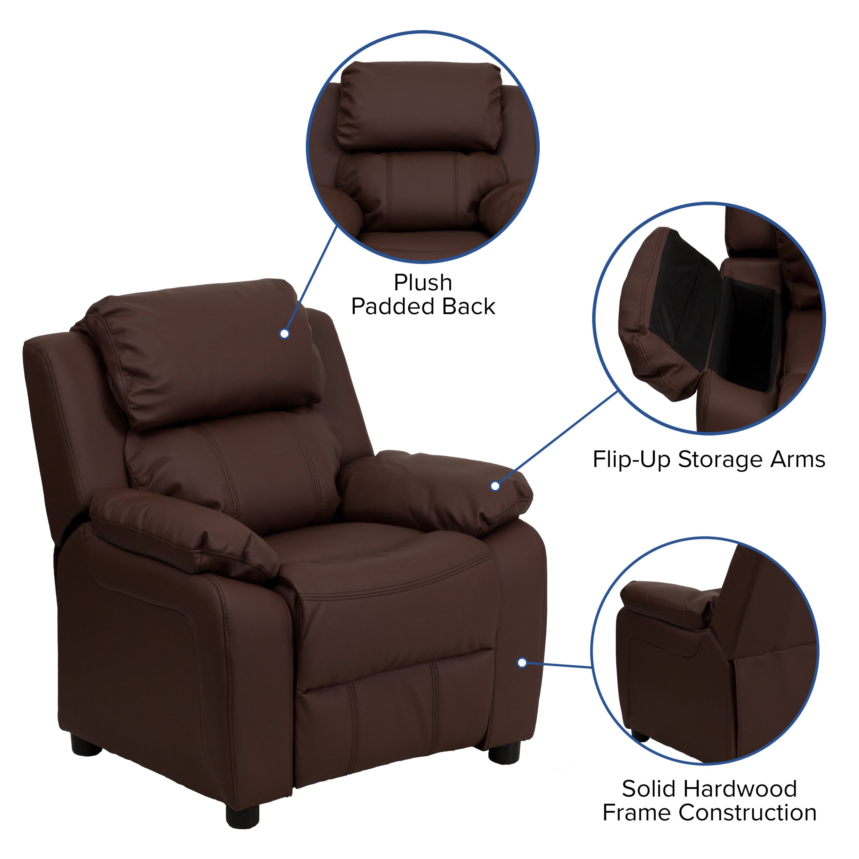 Plush Padded Back, Flip-Up Storage Arms, Solid Hardwood Frame Construction