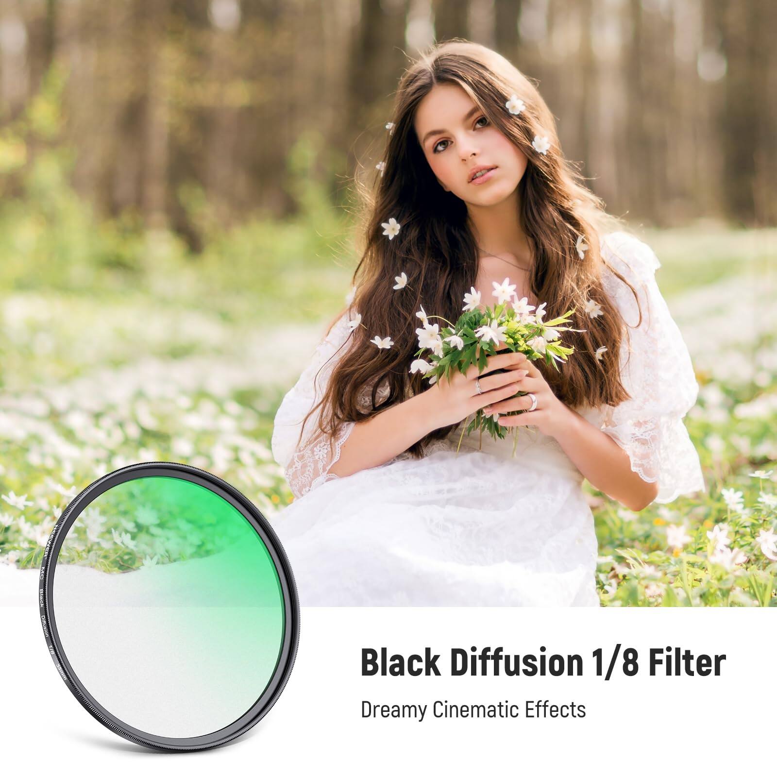 Black Diffusion 1/8 Filter  
Dreamy Cinematic Effects