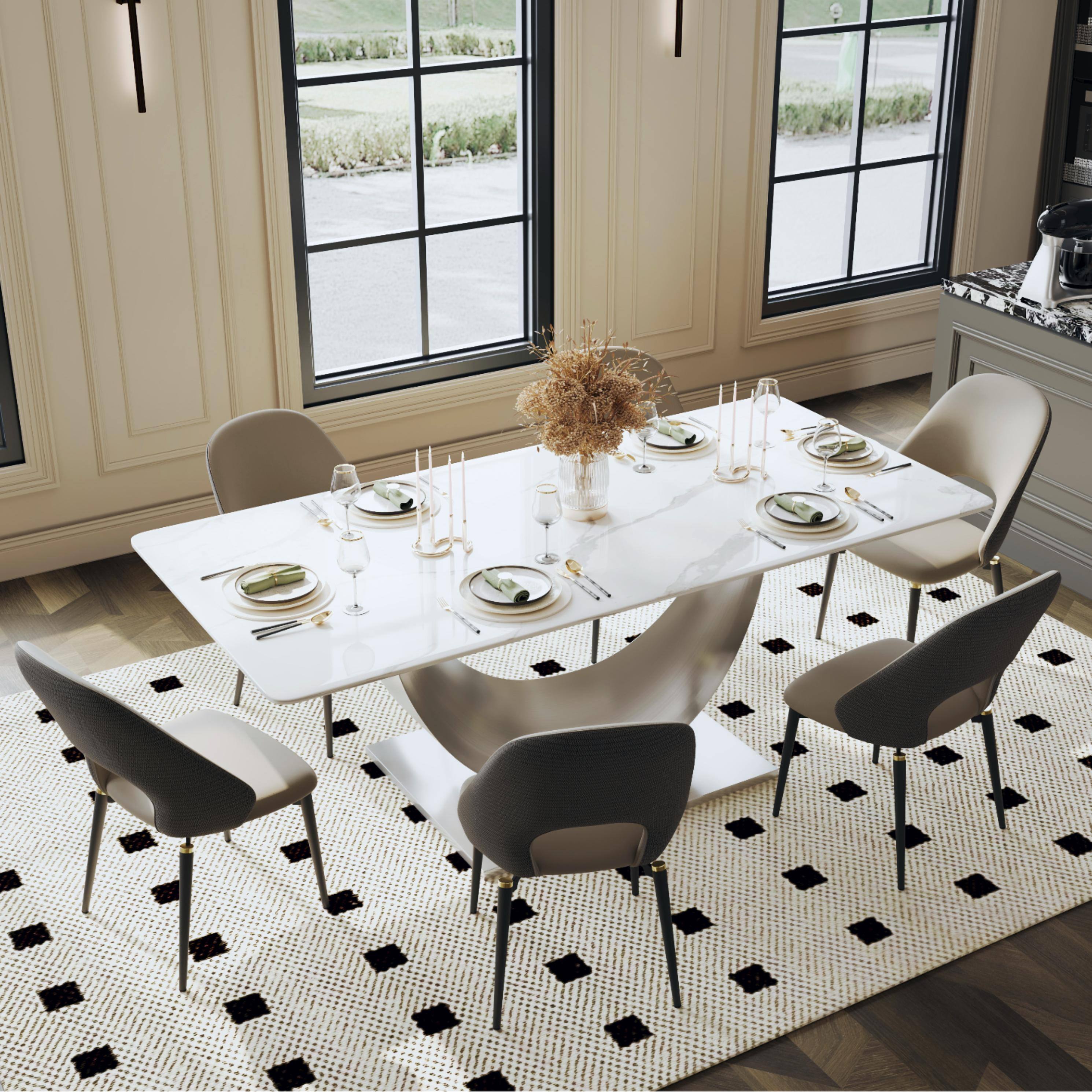 Angle. POVISON - Modern Minimalist Faux Leather Dining Chairs Set of 2, Side Chairs with Hollow Back - Light Brown & Gray.