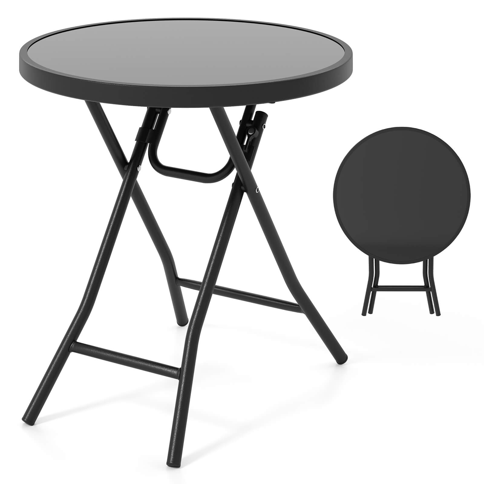 Alt View 1. Costway - 18" Folding Side Table Round Compact Coffee Table with Tempered Glass Tabletop - Black.