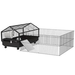 Pawhut - Small Animal Cage with Foldable Run Area, Guinea Pig Cage, Hedgehog Cage with Water Bottle, Water Bowl, Ramps