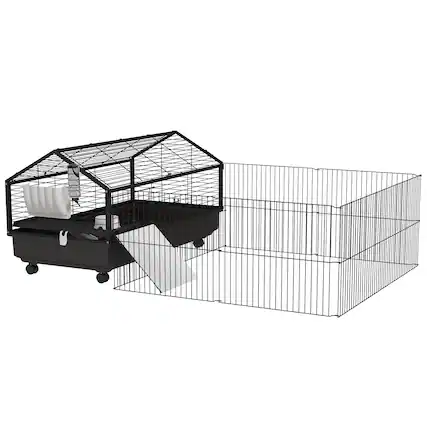 Front. Pawhut - Small Animal Playpen Cage with Rolling Caster.