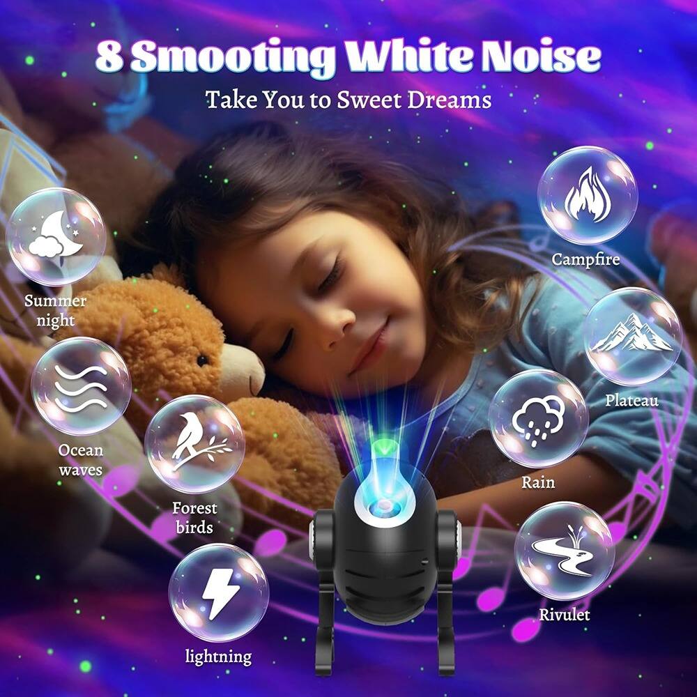 8 Smoothing White Noise  
Take You to Sweet Dreams  

- Summer night  
- Ocean waves  
- Forest birds  
- Lightning  
- Campfire  
- Plateau  
- Rain  
- Rivulet