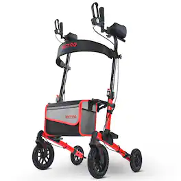 Metro Mobility - M905BU Rollator Walker with Seat for Seniors, 10" Front Shock-Absorbing Wheels for All Terrain, 300 lb Capacity - Red
