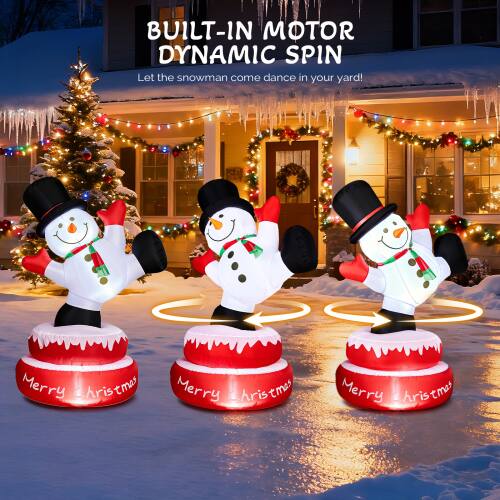 BUILT-IN MOTOR DYNAMIC SPIN  
Let the snowman come dance in your yard!  

Merry Christmas  
Merry Christmas  
Merry Christmas