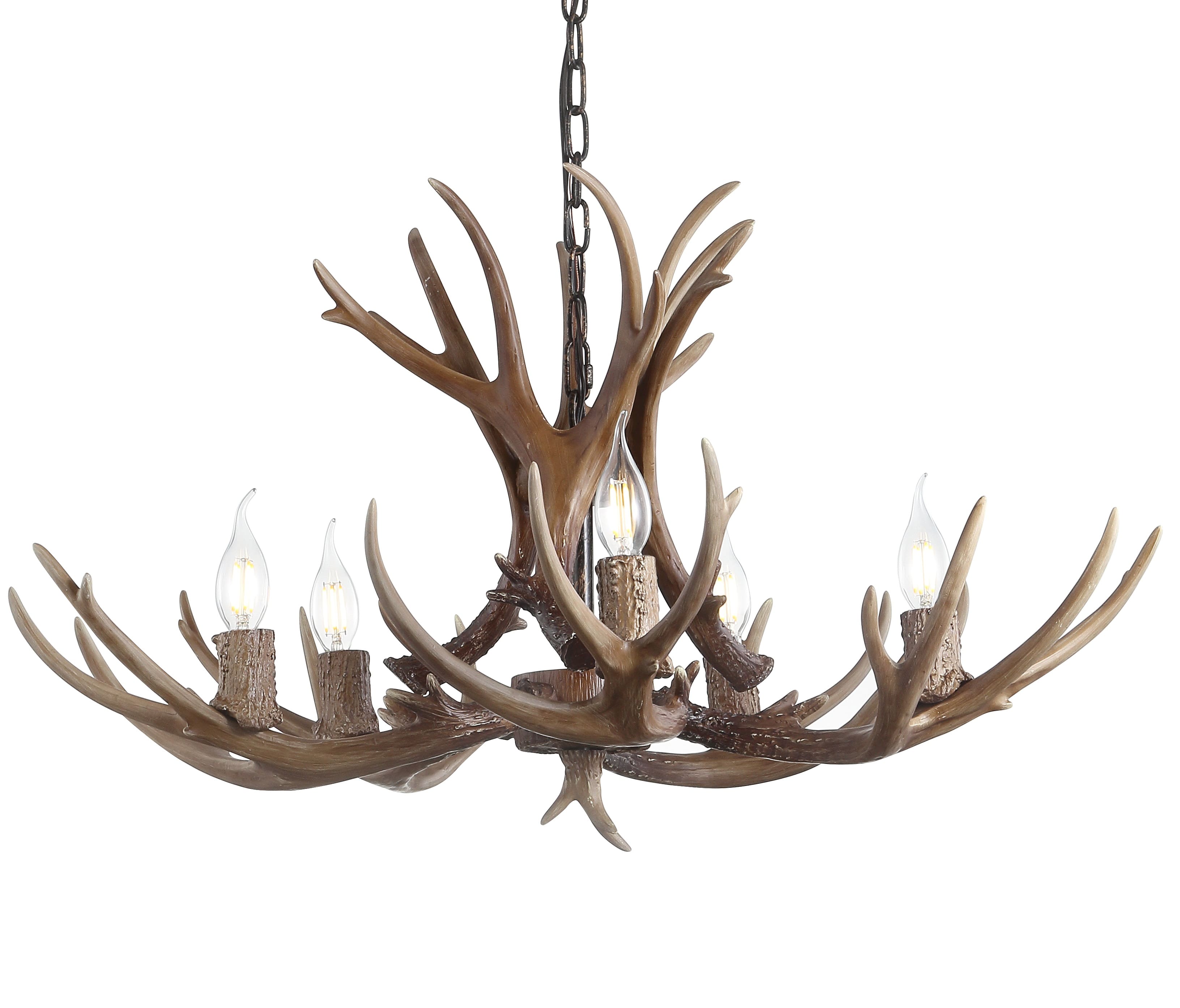 "Jonathan Y - Eldora 30"" 5-Light Rustic Farmhouse Adjustable Resin Antler LED Chandelier - Brown" price history on PriceWatchPro