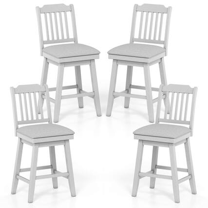 Front. Costway - Costway 25" Counter Height Bar Stools Set of 4 with Slatted Back Padded Seat & Footrest - Grey.