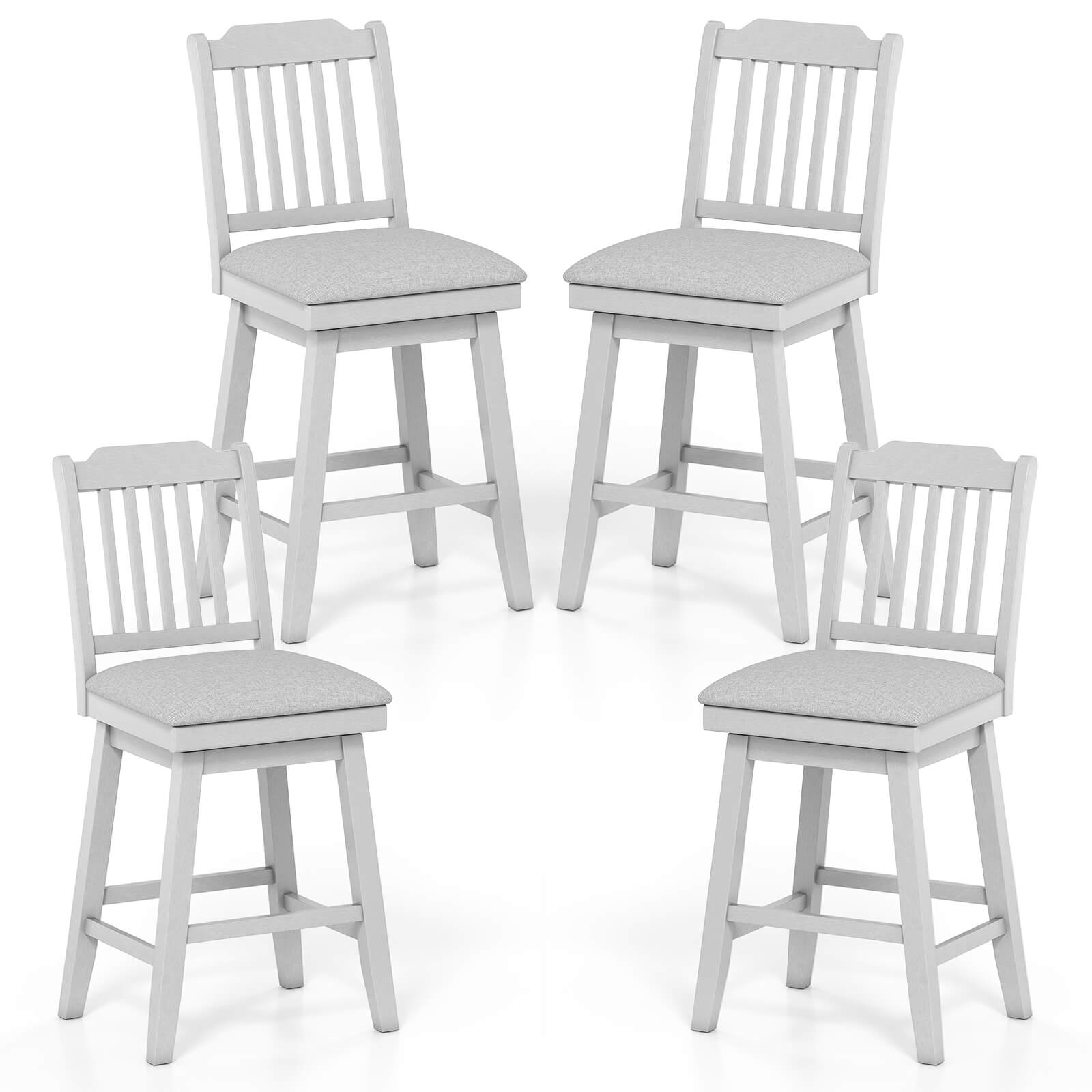 Front. Costway - Costway 25" Counter Height Bar Stools Set of 4 with Slatted Back Padded Seat & Footrest - Grey.