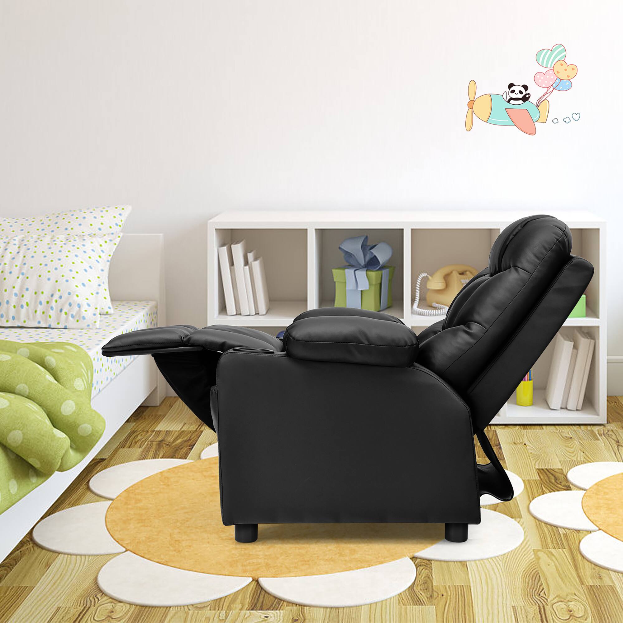 Alt View 8. Costway - Costway Kids Youth Recliner Chair PU Leather w/Cup Holders & Side Pockets - Black.