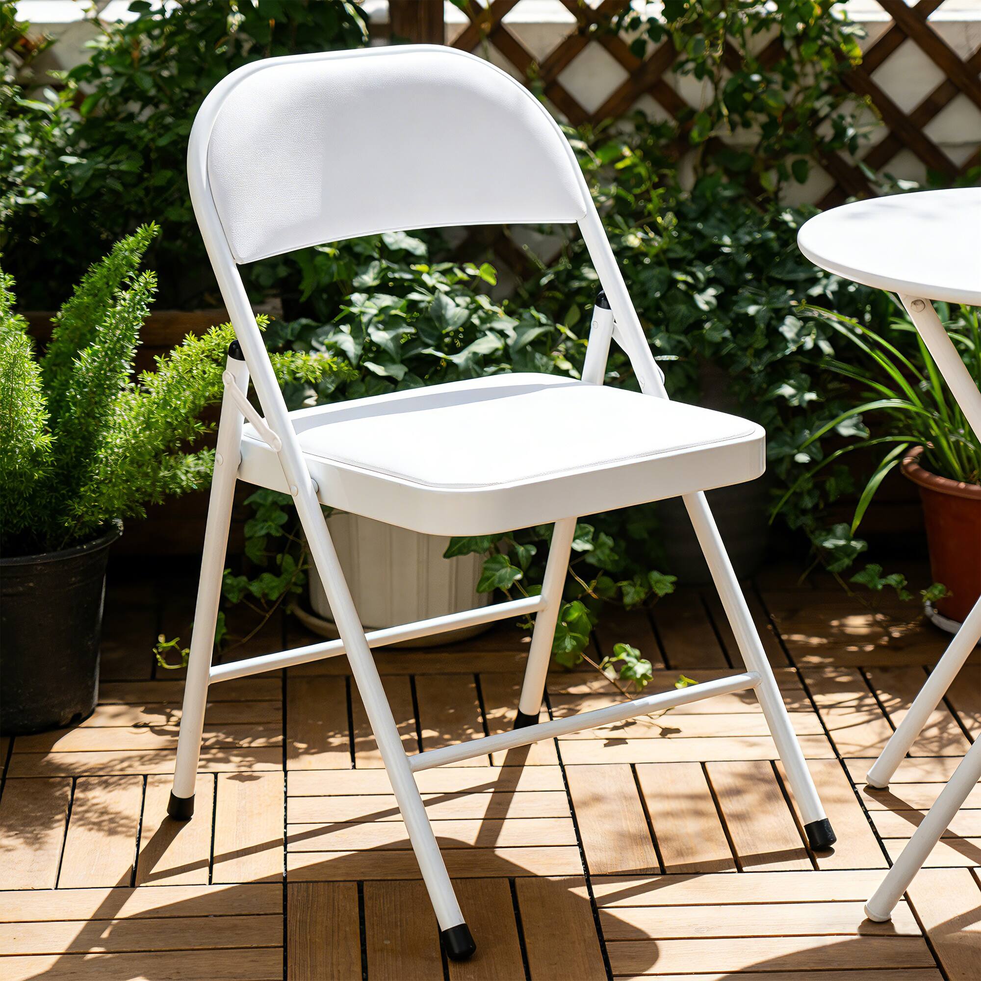 Left. Yardgrace - Folding Chairs 6 Pack, Indoor Outdoor Portable Stackable Commercial Metal Chairs, Seating for Wedding, Party, Camping. - White.